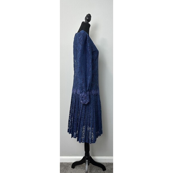 Antique 1920s Flapper Dress S Blue Lace Drop Waist Roaring Gatsby Vtg Jazz Dance - Picture 2 of 13